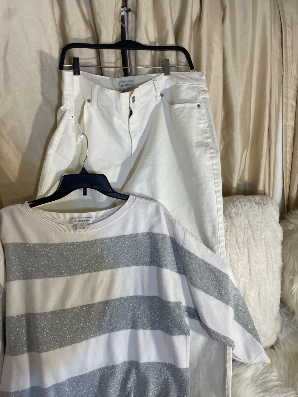 Liz Claiborne White Womens Straight legged Jeans and Sweater combo size 16